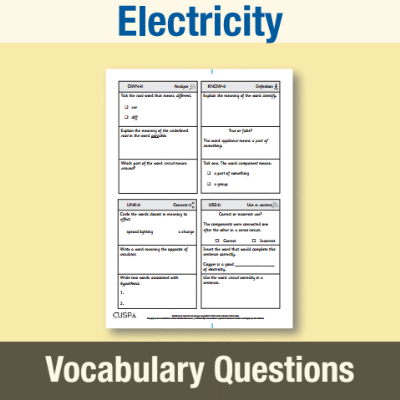 Image of Year 4 Science (Electricity) Vocabulary Questions VQ CUSP Resource