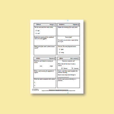 Y4 Science (Sound) Vocabulary Questions VQ