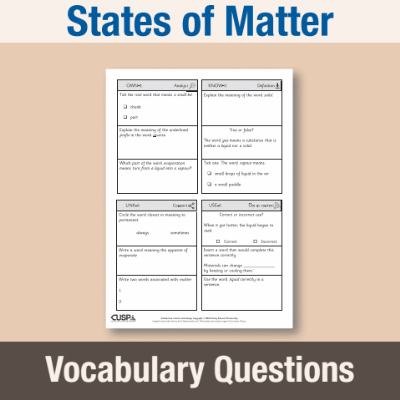 Image of Year 4 Science (States of Matter) Vocabulary Questions VQ CUSP Resource