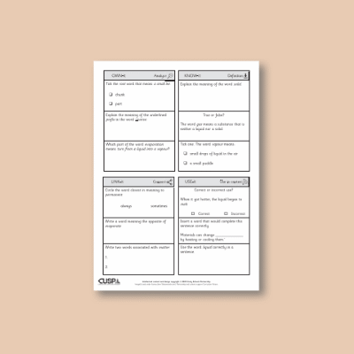 Y4 Science (States of Matter) Vocabulary Questions VQ