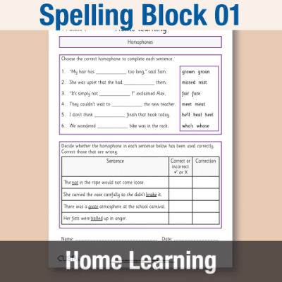 Image of Year 4 Spelling Block 01 Home Learning HL CUSP Resource