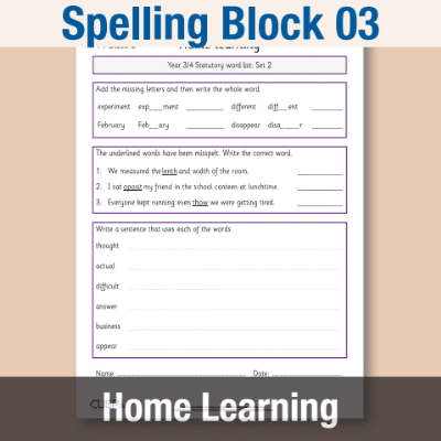 Image of Year 4 Spelling Block 03 Home Learning HL CUSP Resource