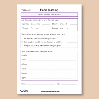 Y4 Spelling Block 03 Home Learning HL