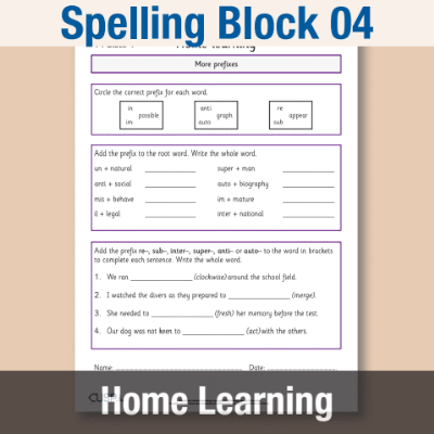 Image of Year 4 Spelling Block 04 Home Learning HL CUSP Resource