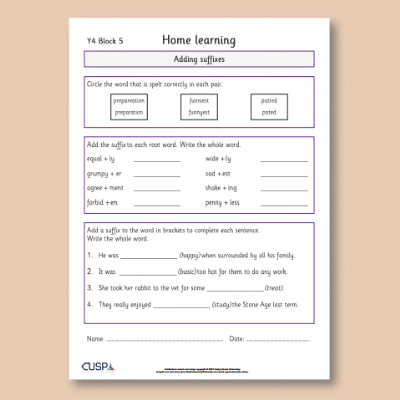 Y4 Spelling Block 05 Home Learning HL