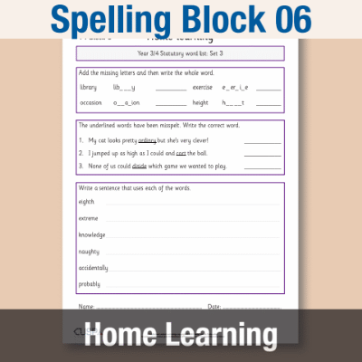 Image of Year 4 Spelling Block 06 Home Learning HL CUSP Resource