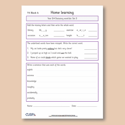 Y4 Spelling Block 06 Home Learning HL