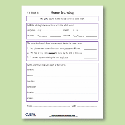 Y4 Spelling Block 08 Home Learning HL