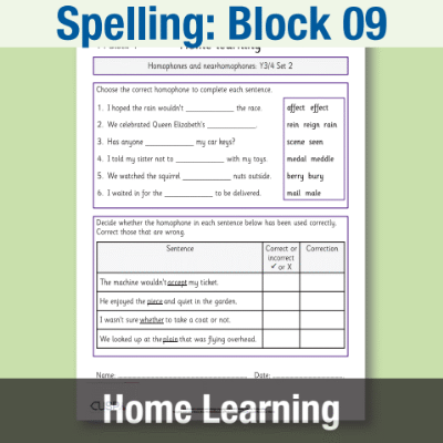 Image of Year 4 Spelling Block 09 Home Learning HL CUSP Resource