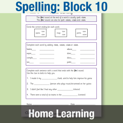 Image of Year 4 Spelling Block 10 Home Learning HL CUSP Resource