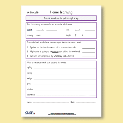 Y4 Spelling Block 16 Home Learning HL