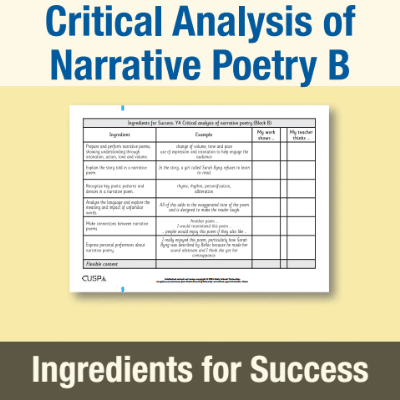 Image of Year 4 Writing B (Critical Analysis of Narrative Poetry) Ingredients for Success IFS CUSP Resource
