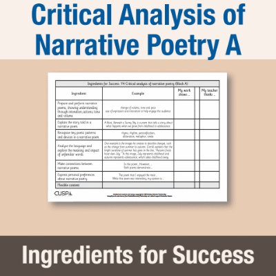 Image of Year 4 Writing A (Critical Analysis of Narrative Poetry) Ingredients for Success IFS CUSP Resource