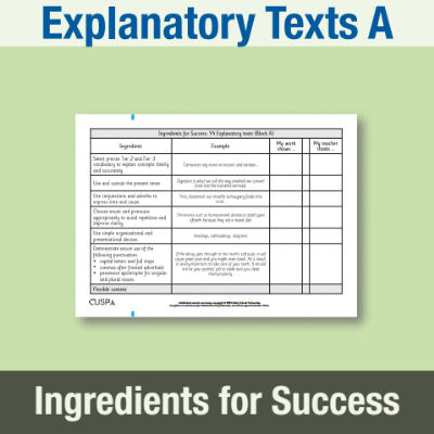 Image of Year 4 Writing A (Explanatory Texts) Ingredients for Success IFS CUSP Resource