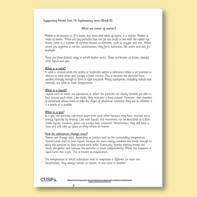 Y4 Writing B (Explanatory Texts) Supporting Model Text SMT