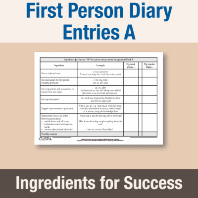 Image of Year 4 Writing A (First Person Diary Entries) Ingredients for Success IFS CUSP Resource