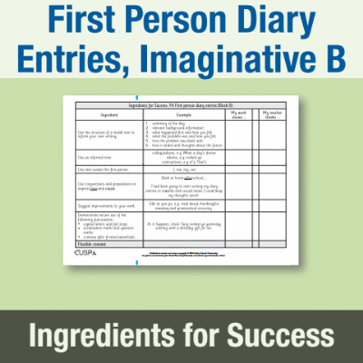 Image of Year 4 Writing B (First Person Diary Entries, Imaginative) Ingredients for Success IFS CUSP Resource
