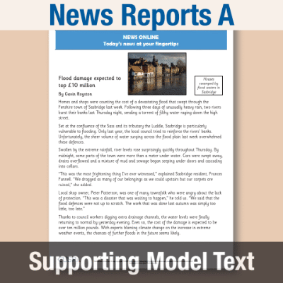 Image of Year 4 Writing A (News Reports) Supporting Model Text SMT CUSP Resource