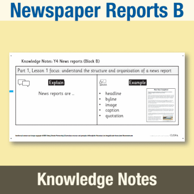 Image of Year 4 Writing B (Newspaper Reports) Knowledge Notes KN CUSP Resource