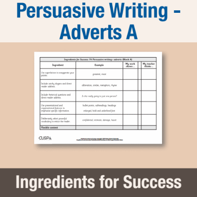 Image of Year 4 Writing A (Persuasive Writing - Adverts) Ingredients for Success IFS CUSP Resource