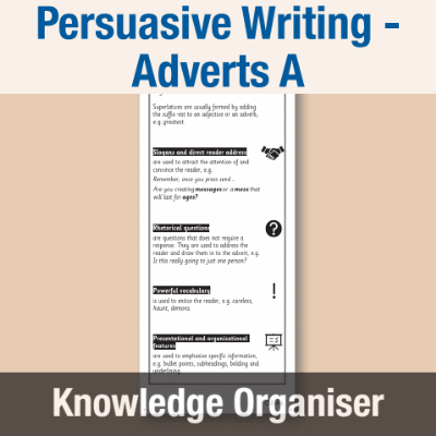 Image of Year 4 Writing A (Persuasive Writing - Adverts) Knowledge Organiser KO CUSP Resource