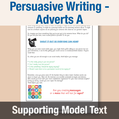 Image of Year 4 Writing A (Persuasive Writing - Adverts) Supporting Model Text SMT CUSP Resource