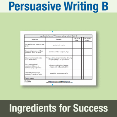 Image of Year 4 Writing B (Persuasive Writing) Ingredients for Success IFS CUSP Resource