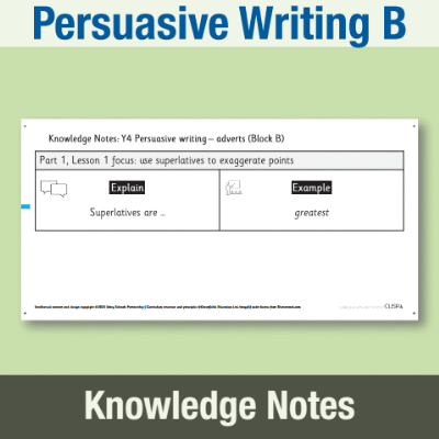 Image of Year 4 Writing B (Persuasive Writing) Knowledge Notes KN CUSP Resource
