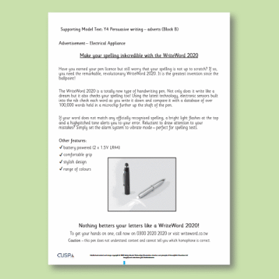 Y4 Writing B (Persuasive Writing) Supporting Model Text SMT