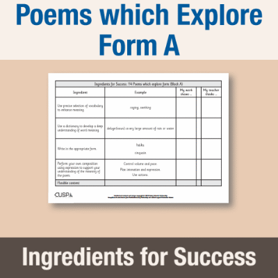 Image of Year 4 Writing A (Poems which Explore Form) Ingredients for Success IFS CUSP Resource