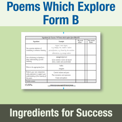 Image of Year 4 Writing B (Poems Which Explore Form) Ingredients for Success IFS CUSP Resource
