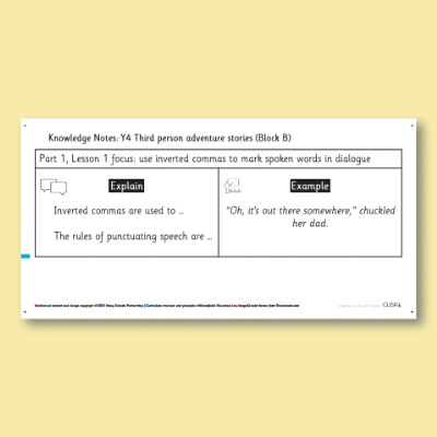 Y4 Writing B (Third Person Adventure Stories) Knowledge Notes KN