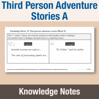 Image of Year 4 Writing A (Third Person Adventure Stories) Knowledge Notes KN CUSP Resource