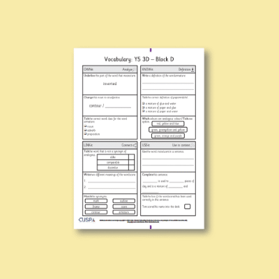 Y5 Art and Design D (3D) Vocabulary Questions VQ