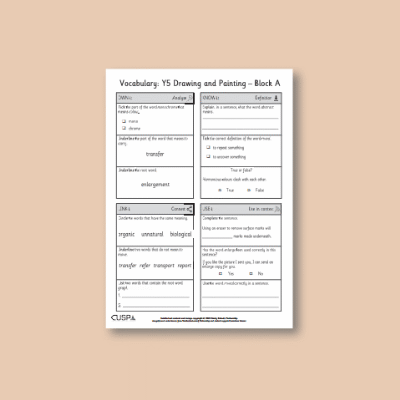 Y5 Art and Design A (Drawing and Painting) Vocabulary Questions VQ