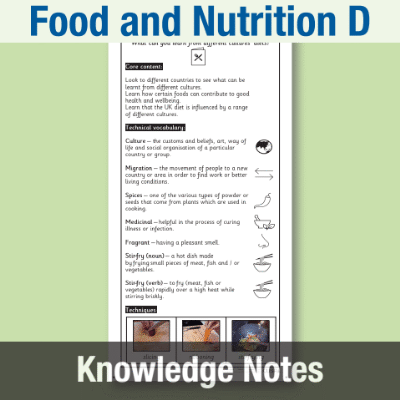 Image of Year 5 Design and Technology D (Food and Nutrition) Knowledge Notes KN CUSP Resource