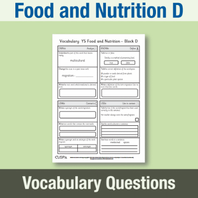 Image of Year 5 Design and Technology D (Food and Nutrition) Vocabulary Questions VQ CUSP Resource