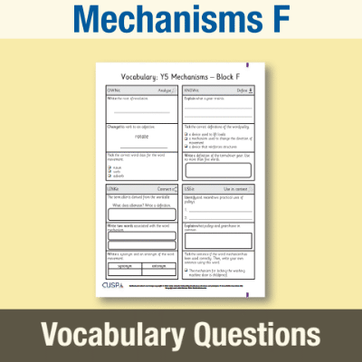 Image of Year 5 Design and Technology F (Mechanisms) Vocabulary Questions VQ CUSP Resource
