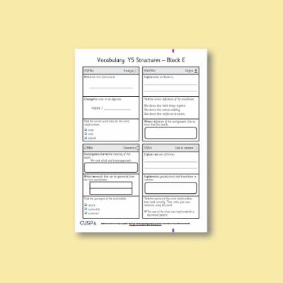 Y5 Design and Technology E (Structures) Vocabulary Questions VQ