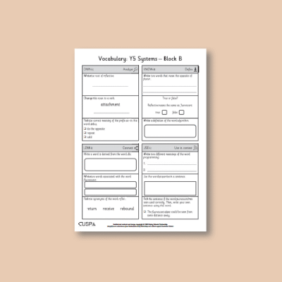 Y5 Design and Technology B (Systems) Vocabulary Questions VQ