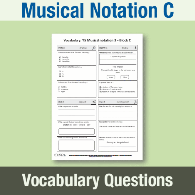 Image of Year 5 Music C (Musical Notation) Vocabulary Questions VQ CUSP Resource
