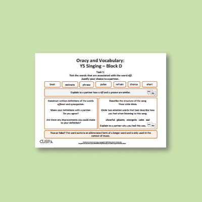 Y5 Music D (Singing) Oracy Tasks OT