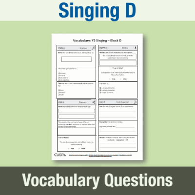 Image of Year 5 Music D (Singing) Vocabulary Questions VQ CUSP Resource