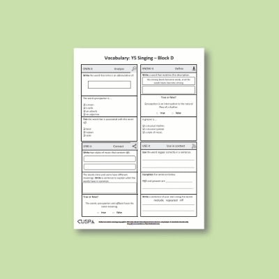 Y5 Music D (Singing) Vocabulary Questions VQ
