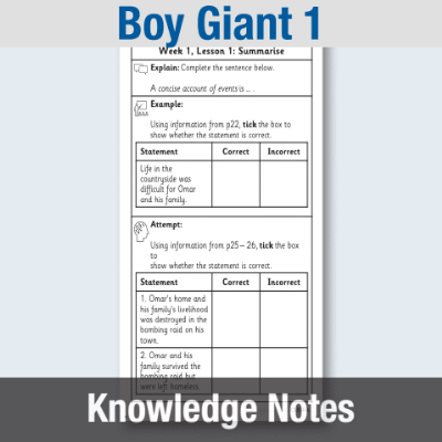 Image of Year 5 Reading (Boy Giant 1) Knowledge Notes KN CUSP Resource