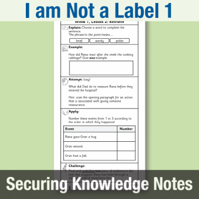 Image of Year 5 Reading (I am Not a Label 1) Knowledge Notes SKN CUSP Resource