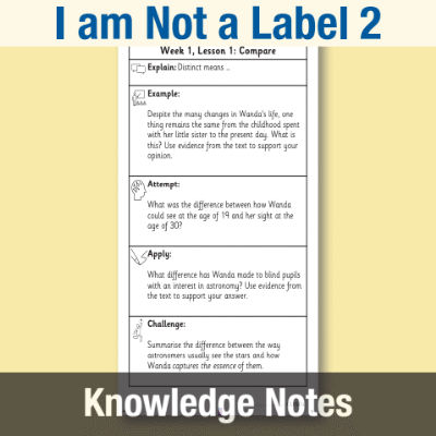 Image of Year 5 Reading (I am Not a Label 2) Knowledge Notes KN CUSP Resource