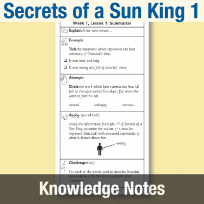 Image of Year 5 Reading (Secrets of a Sun King 1) Knowledge Notes KN CUSP Resource