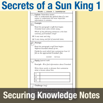 Image of Year 5 Reading (Secrets of a Sun King 1) Knowledge Notes SKN CUSP Resource