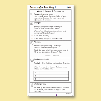Y5 Reading (Secrets of a Sun King 1) Knowledge Notes SKN